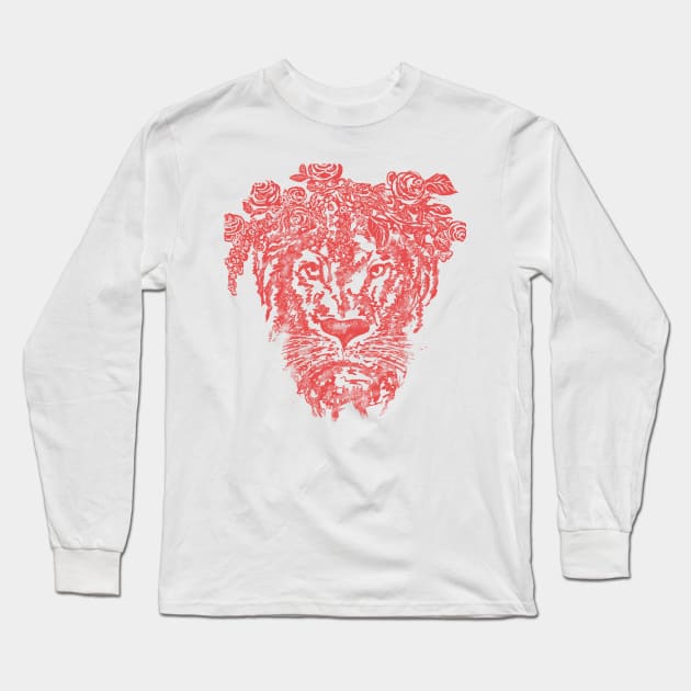 lion with a flower crown Long Sleeve T-Shirt by massingso